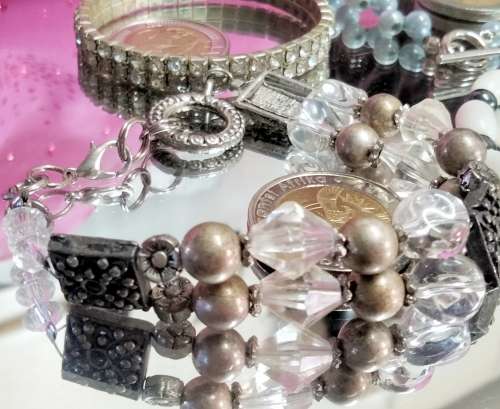 4 bracelets Artisinal 3 mix cord  beads  base metal charms Crylic crystals spacer all one bid