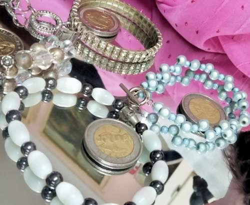 4 bracelets Artisinal 3 mix cord  beads  base metal charms Crylic crystals spacer all one bid