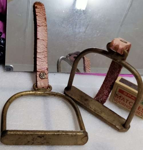 2 solid BRASS  Stirrup ornaments on straps
