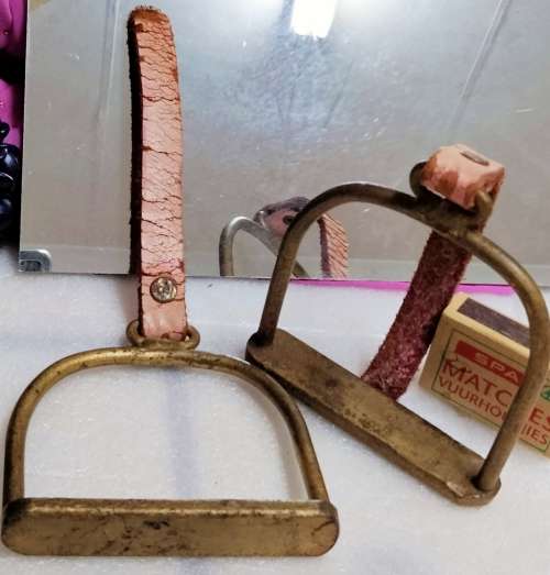 2 solid BRASS  Stirrup ornaments on straps