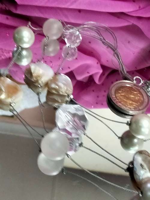 NECKLACE BIB 2 Strand Genuine KEISHA Pearls square SilverTone Metal