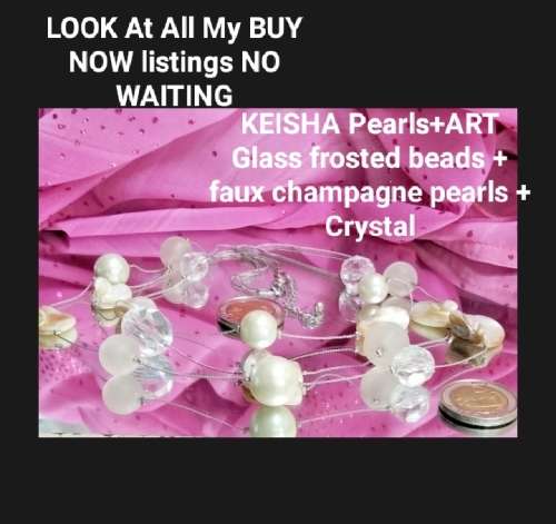 NECKLACE BIB 2 Strand Genuine KEISHA Pearls square SilverTone Metal