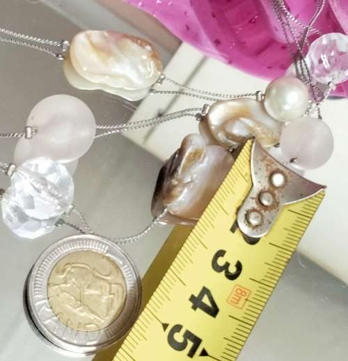 NECKLACE BIB 2 Strand Genuine KEISHA Pearls square SilverTone Metal