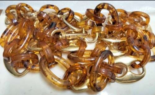 Baltic amber simulated -Belt with decorative gold tone metal spacers