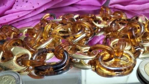 Baltic amber simulated -Belt with decorative gold tone metal spacers