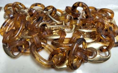 Baltic amber simulated -Belt with decorative gold tone metal spacers