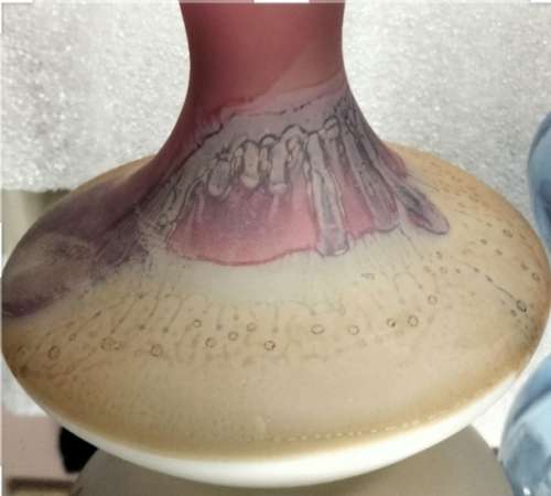 Gorgeous highly decorated  Delicate glass Vase edges hand blown
