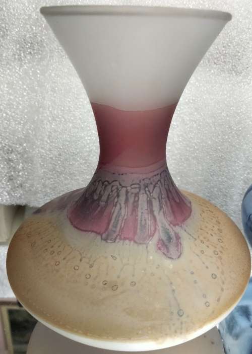 Gorgeous highly decorated  Delicate glass Vase edges hand blown