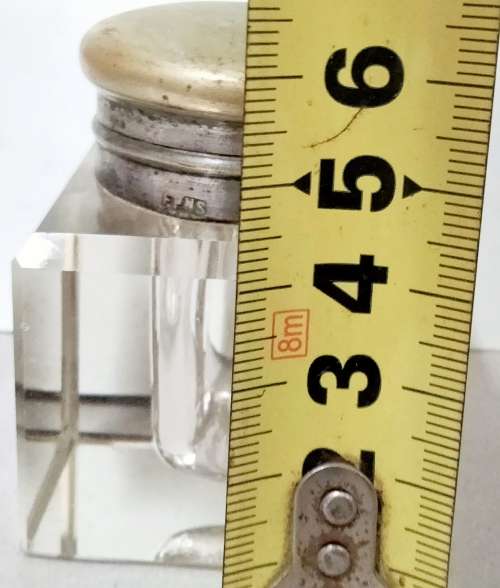Inkwell stamped EPNS on collar Hinged lid lead Crystal  bevelled edges No chips No cracks