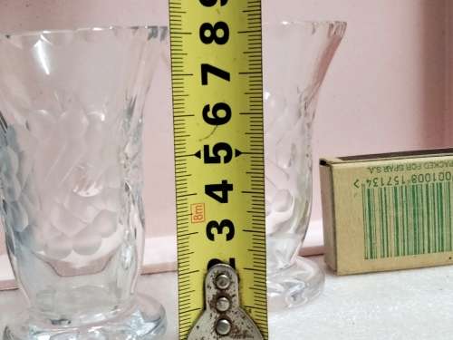 VASES POSY - 2 Rose pattern CRYSTAL cut glass Edge design pedestal  base Matching set
