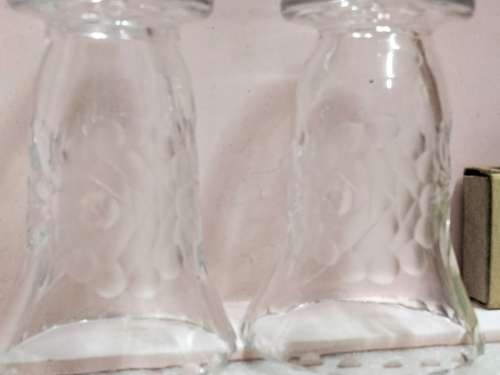 VASES POSY - 2 Rose pattern CRYSTAL cut glass Edge design pedestal  base Matching set