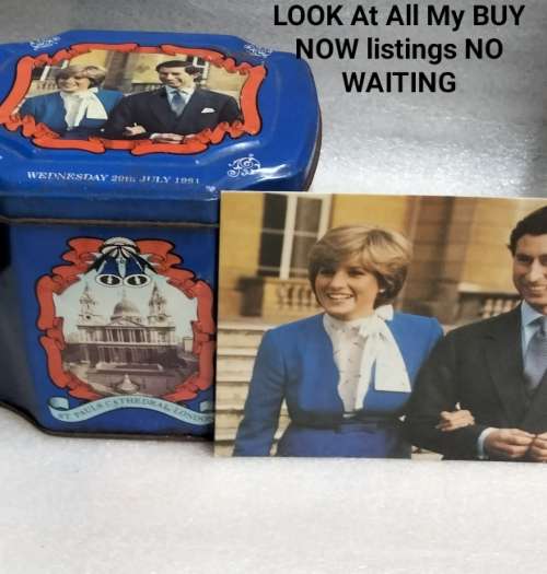 TIN Commemorative of royal wedding Prince Charles and Princess Diana+ a unused post card