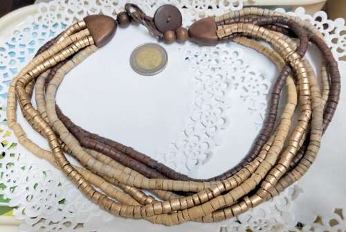 1 Bib mixed Necklace  multiple 6 strands painted multiple small roundel beads wood