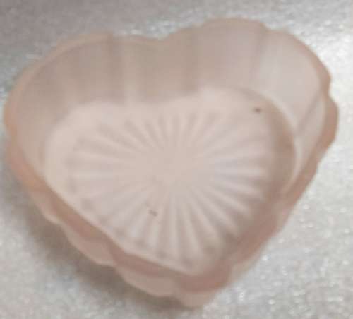 Pretty Pink Trinket box +lid ribbed Pink Satin Frosted glass has porcelain rose on top
