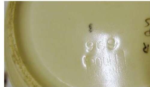 Vase ceramic POOLE No. 969-ENGLAND CREAM DECORATED WITH FLOWERS - YELLOW STRIPE AND TOP RIM SPOTS