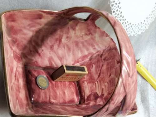 Astoria Royal Bradwell Arthur Woods Pink Lustre Porcelain Basket Vase or Bowl handle crack LOOK