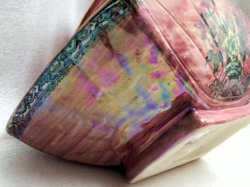 Astoria Royal Bradwell Arthur Woods Pink Lustre Porcelain Basket Vase or Bowl handle crack LOOK