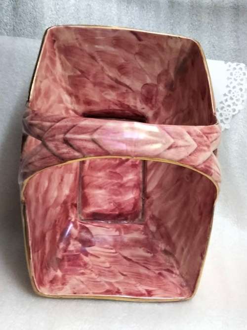 Astoria Royal Bradwell Arthur Woods Pink Lustre Porcelain Basket Vase or Bowl handle crack LOOK