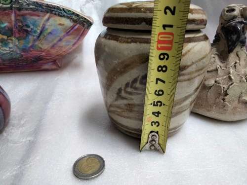 Ginger Jar + Lid has leaf décor Artist impressed markLOOK At All My BUY NOW listings NO WAITING