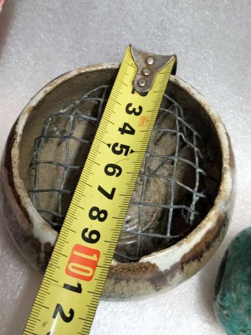 VASE- pottery Drip glaze beautiful wire to hold flowers LOOK At All My BUY NOW listings NO WAITING