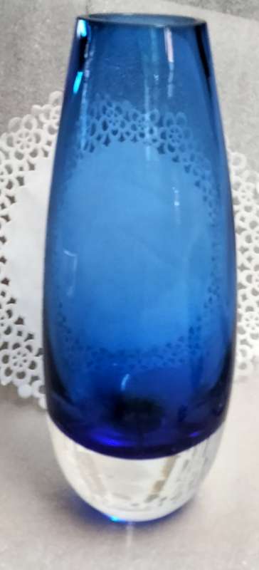 1Vase  - Murano COBOLT blue  cased glass clear base *Look At My BUY NOW Listing*NO WAITING