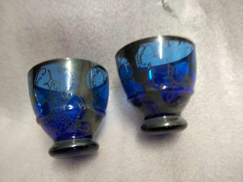 2 glasses vintage Tea glass Moroccan Cobolt silver overlay  Look At My BUY NOW Listing-NO WAITING