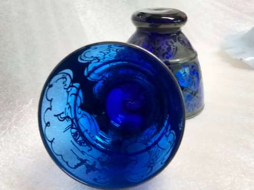 2 glasses vintage Tea glass Moroccan Cobolt silver overlay  Look At My BUY NOW Listing-NO WAITING