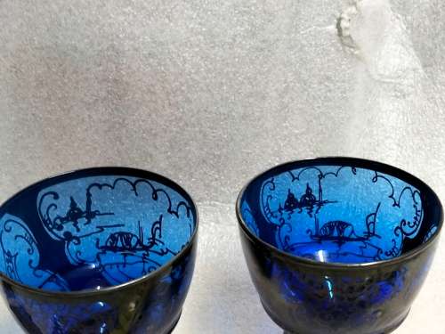 2 glasses vintage Tea glass Moroccan Cobolt silver overlay  Look At My BUY NOW Listing-NO WAITING