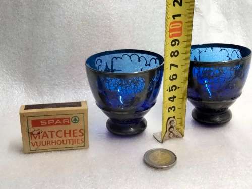 2 glasses vintage Tea glass Moroccan Cobolt silver overlay  Look At My BUY NOW Listing-NO WAITING
