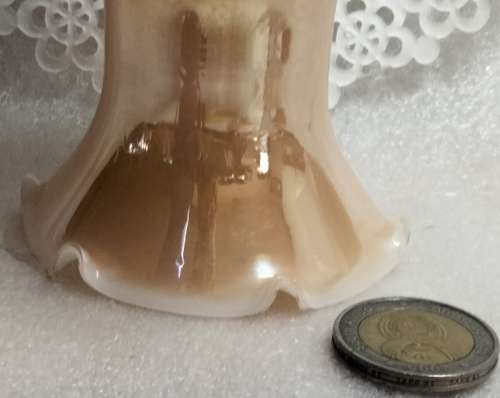 VASE - Opaline Peach Lustre White cased frilled edges Prunis flowers bird - Hand blown