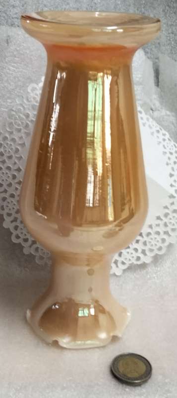 VASE - Opaline Peach Lustre White cased frilled edges Prunis flowers bird - Hand blown