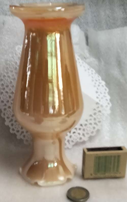 VASE - Opaline Peach Lustre White cased frilled edges Prunis flowers bird - Hand blown