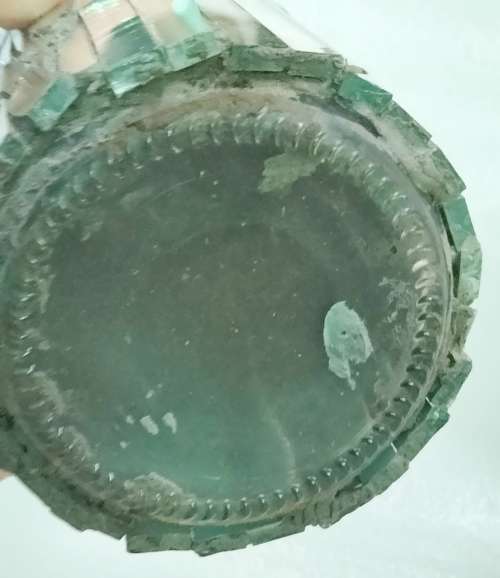VASE ribbed Glass China + mosaic mirror tiles +Pottery coated shell hand done