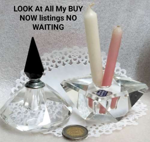 Art Deco bottle-Crystal Cut Glass Black finial dauber+Candle holder