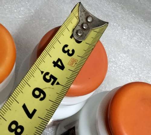 4 Milk glass Condiment bottles Plastic tops ` Como ` Original made in Italy