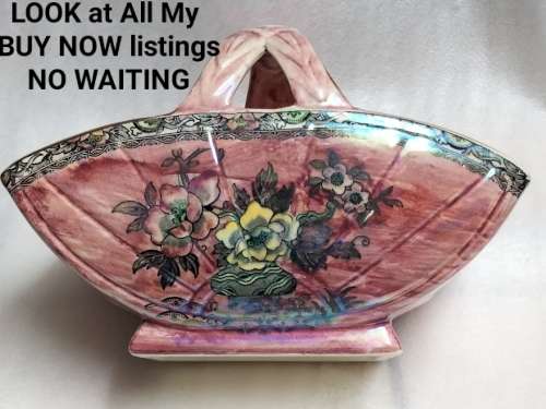 Astoria Royal Bradwell Arthur Woods Pink Lustre Porcelain Basket Vase or Bowl handle crack LOOK
