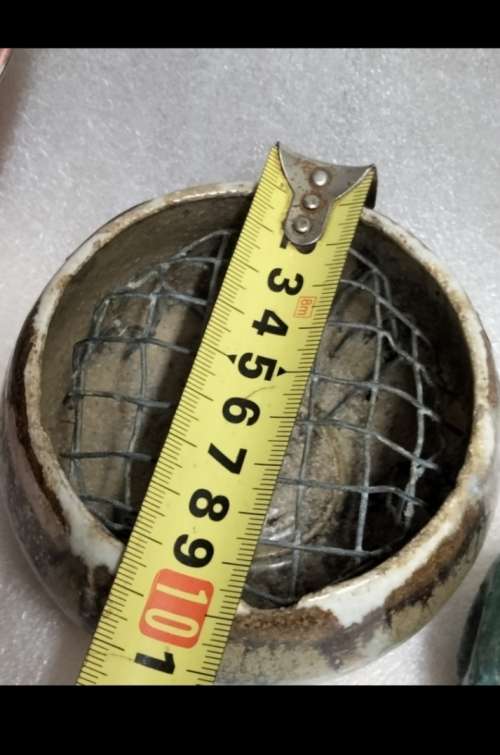 VASE- pottery Drip glaze beautiful wire to hold flowers LOOK At All My BUY NOW listings NO WAITING
