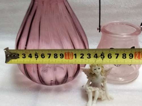3  *VASE1 ribbed Glass China Pink +1Glass holder has metal handle butterfly on1ceramic small Fairy
