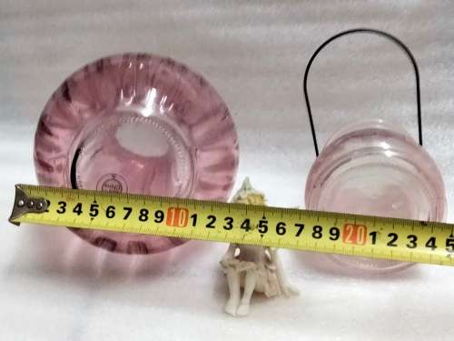 3  *VASE1 ribbed Glass China Pink +1Glass holder has metal handle butterfly on1ceramic small Fairy