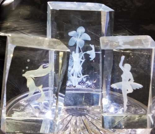 3 D lead Crystal Sculpture Fairy Swinging in garden Smaller Balarina +Dolphins ALL ONE BID