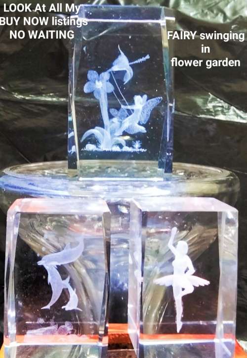 3 D lead Crystal Sculpture Fairy Swinging in garden Smaller Balarina +Dolphins ALL ONE BID