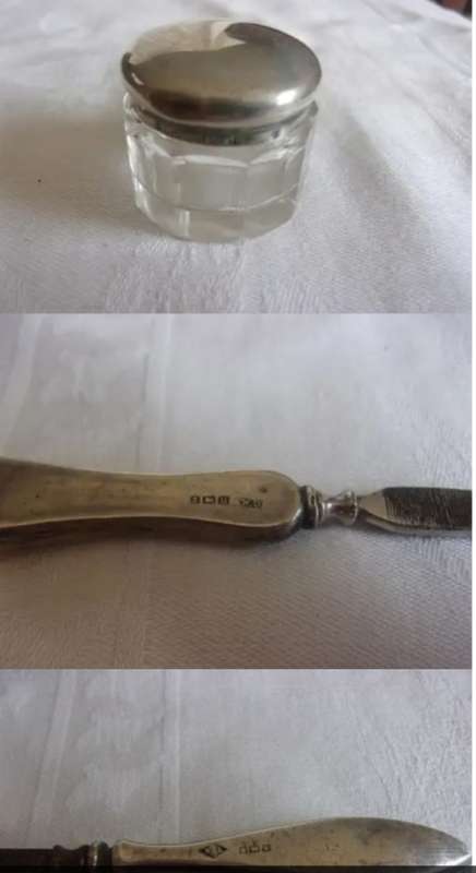 Antique box mixed pieces of Hallmarked Sterling SILVER manicure implements