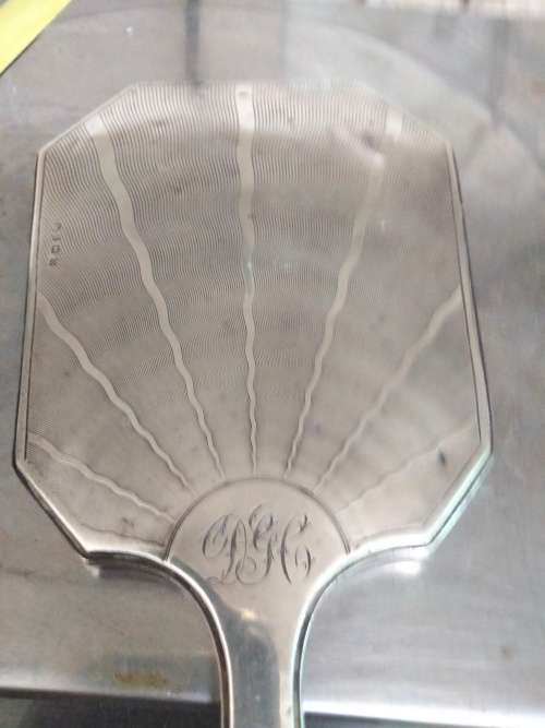 STERLING SILVER 1931 Birmingham Art Deco hand MIRROR Sunburst design*weight 242gram