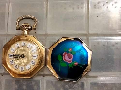 Watch -  not working*Pendant Jogmar has gold tone base metal back has enamel flower1 jewel swiss