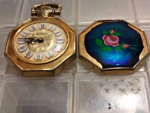 Watch -  not working*Pendant Jogmar has gold tone base metal back has enamel flower1 jewel swiss