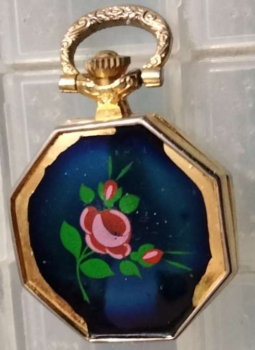 Watch -  not working*Pendant Jogmar has gold tone base metal back has enamel flower1 jewel swiss