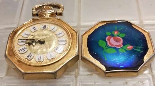 Watch -  not working*Pendant Jogmar has gold tone base metal back has enamel flower1 jewel swiss