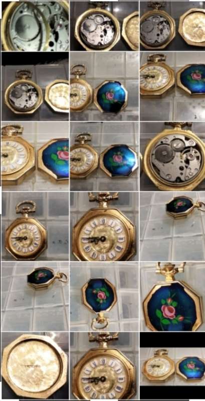 Watch -  not working*Pendant Jogmar has gold tone base metal back has enamel flower1 jewel swiss