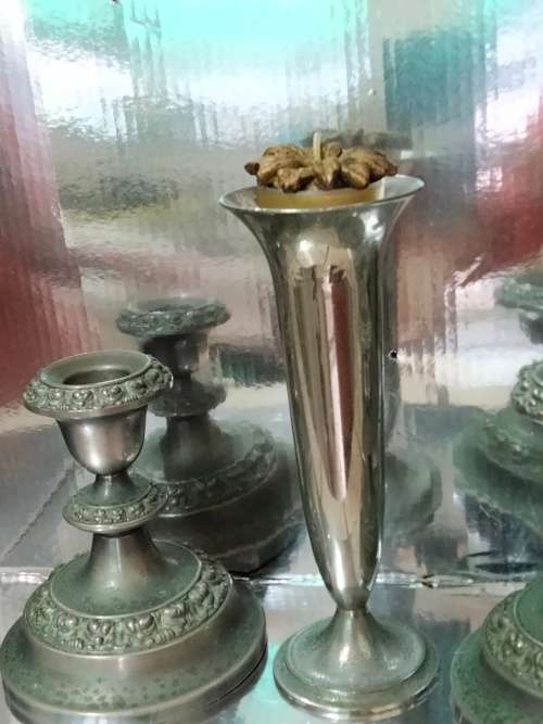 3 plated items 2 candle sticks Holders +1 Vase Look at my Buy Now listings No Waiting