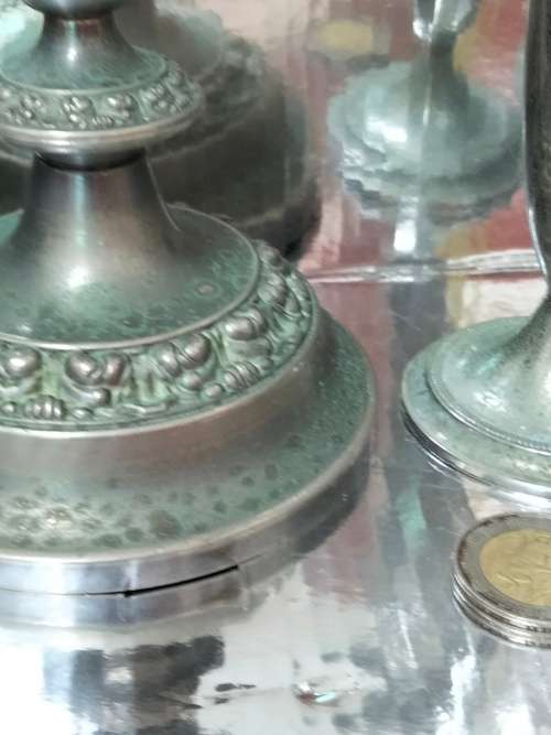 3 plated items 2 candle sticks Holders +1 Vase Look at my Buy Now listings No Waiting